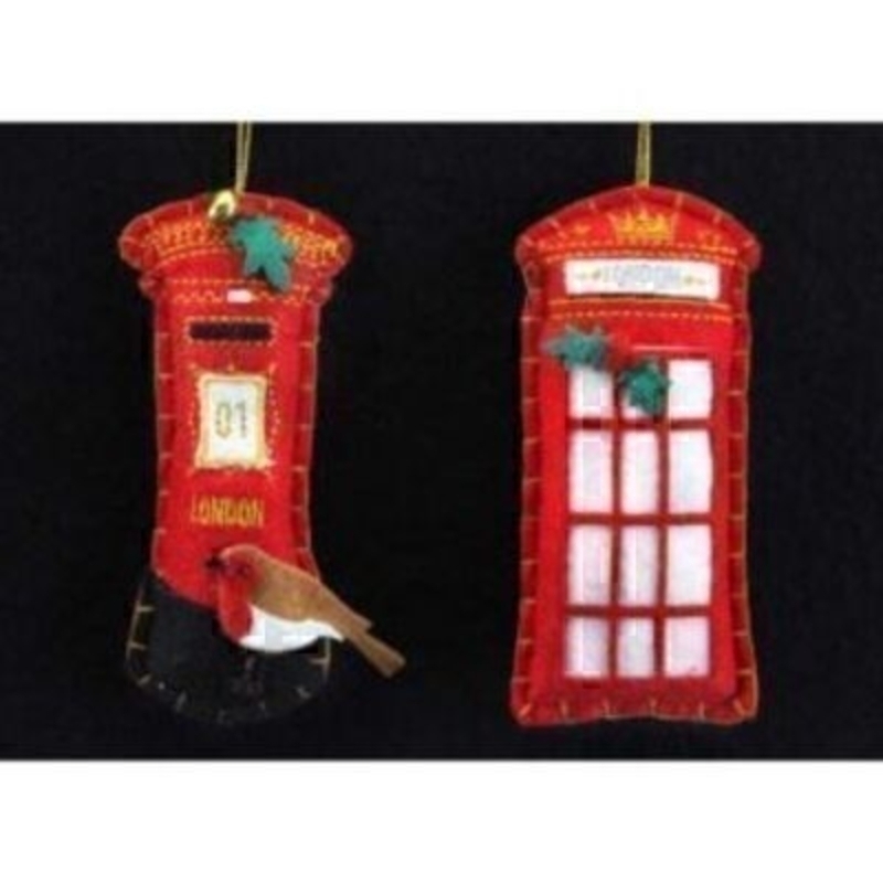 Beautiful felt Xmas Tree Decorations by the designer Gisela Graham. Choice of either a Telephone Box or Letter Box. With gold stitch and holly and robin detailing these are a lovely example of the designer Gisela Graham fantastic Hanging Xmas Tree decorations Size 11x5x1cm<br><br>
If it is Xmas Tree Decorations to be sent anywhere in the UK you are after than look no further than Booker Flowers and Gifts Liverpool UK. Our Tree Decorations are specially selected from across a range of suppliers. This way we can bring you the very best of what is available in Tree Decorations.<br><br>
Here at Booker Flowers and Gifts we love Xmas and as such we have a massive range of traditional and contemporary Xmas Decorations.<br><br>

Gisela loves Xmas Gisela Graham Limited is one of Europes leading giftware design companies. Gisela made her name designing exquisite Xmas and Easter decorations. However she has now turned her creative design skills to designing pretty things for your kitchen, home and garden. She has a massive range of over 4500 products of which Gisela is personally involved in the design and selection of. In their own words Gisela Graham Limited are about marking special occasions and celebrations. Such as Xmas, Easter, Halloween, birthday, Mothers Day, Fathers Day, Valentines Day, Weddings Christenings, Parties, New Babies. All those occasions which make life special are beautifully celebrated by Gisela Graham Limited.<br><br>
Xmas and her love of this occasion is what made her company Gisela Graham Limited come to fruition. Every year she introduces completely new Xmas Collections with Unique Xmas decorations. Gisela Grahams Xmas ranges appeal to all ages and pockets.<br><br>
Gisela Graham Xmas Tee Decorations are second not none a really large collection of very beautiful items she is especially famous for her Fairies and Nativity. If it is really beautiful and charming Xmas Decorations you are looking for think no further than Gisela Graham.<br><br>
These felt Xmas tree decorations of Telephone box or a post box by Gisela Graham add a fun twist to traditional Xmas Tree decorations by Gisela Graham will fit in with many Xmas themes You can choose the Letter Box or the Telephone box  or if you are anything like us you will want them both. Remember Booker Flowers and Gifts for Gisela Graham Tree Decorations that can be send anywhere in the UK.
